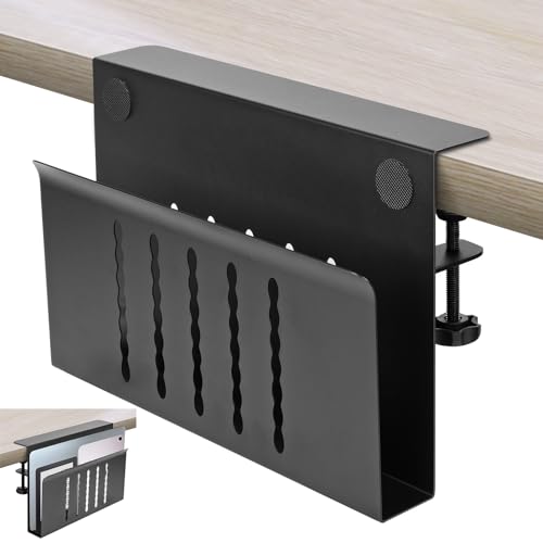 Desk Side Storage, Under Desk Storage, No Drill Steel Hanging Desk Organizer, Laptop Holder, Desk Storage Holder for Office & Home.(Black) - color: black