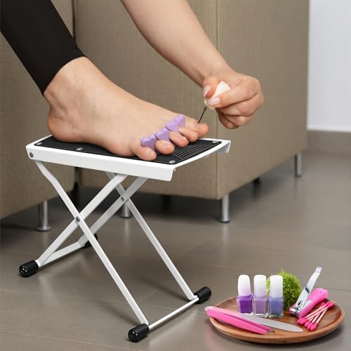Pedicure Foot Rest, 6 Heights Adjustable Foot Stool, Upgraded Metal Foldable Non-Slip Stand for Home and Salon Use Pedicure Station, Ideal Pedi Stool for Nail Tech or Guitar Foot Stool White - color: White-upgraded