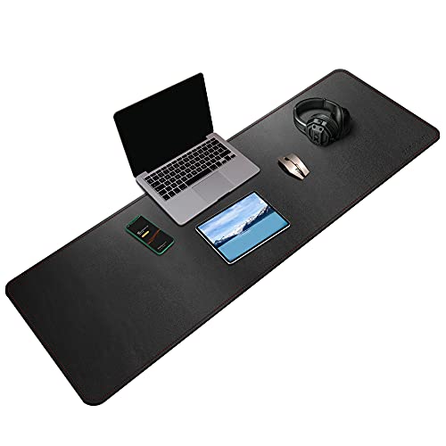 ZORESYN PU Leather Desk Pad (55.1"x15.8") - Waterproof Office Desk Mat for Keyboard and Mouse - Black Extended Mouse Pad with Nonslip Base - color: Black, size: 55.1L x 15.8W inches