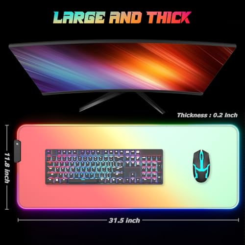 ITNRSIIET RGB Gaming Mouse Pad Full Desk XL Extended Large Gaming Mousepad 12 Lighting Modes, 30% Thicker, Big LED Desk Mat for Keyboard Men Gamers Esport Pros, 32" x 12",Gradual Orange Green - color: Z-gradual Orange Green