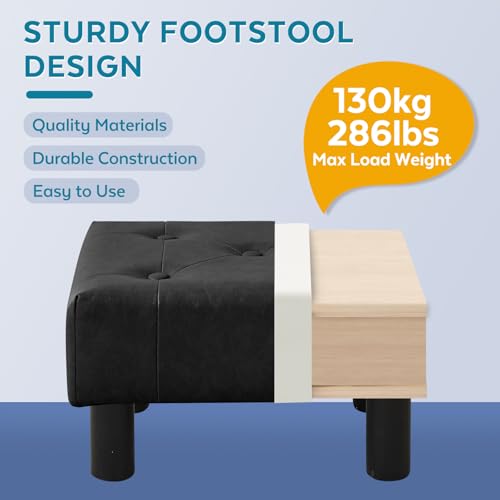 Small Foot Stool Ottoman, Faux Leather Footstool Ottoman Foot Rest for Couch, Rectangle Footstools and Ottomans Small for Living Room, Entryway and Bedroom (Black) - color: Black