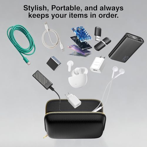 Electronics Travel Organizer, Hard Case Explosion-Proof Cables Carry Box | Fireproof Zipper, Compatible with Hard Drive, Fireproof Portable Safe Storage for Power Bank, Phone, Charger, Cord , Black