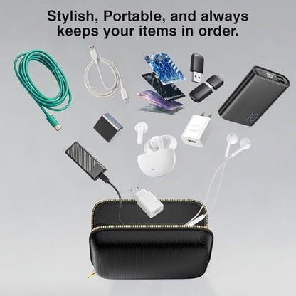 Electronics Travel Organizer, Hard Case Explosion-Proof Cables Carry Box | Fireproof Zipper, Compatible with Hard Drive, Fireproof Portable Safe Storage for Power Bank, Phone, Charger, Cord , Black