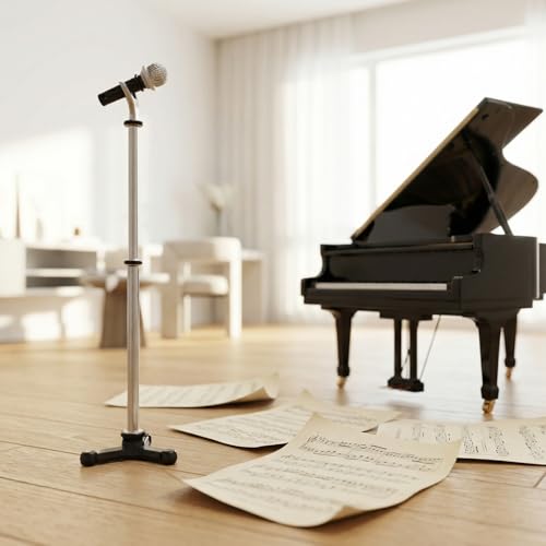 Miniature Dollhouse Accessories 1:12 Scale Miniature Scene Microphone with Stand Black Dollhouse Furniture DéCor Doll's Microphone