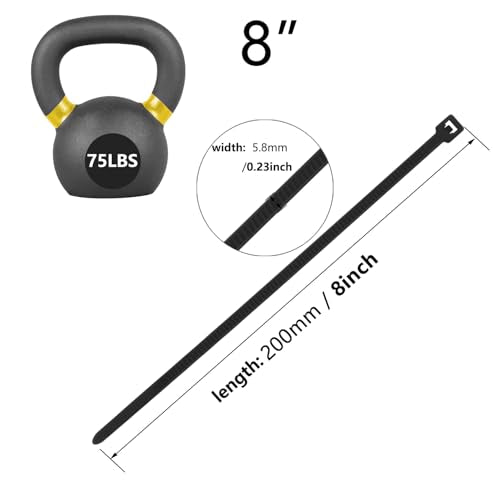 1000PCS 8 inch Black Zip Ties 75LBS Tensile Strength Self-Locking heavy duty UV Resistant Cable Tie Wraps for indoor and outdoor use(Black) - color: Black, size: 8inch-1000PCS
