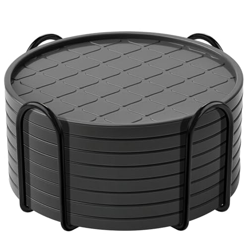 Coasters Set of 8,Hot or Cold Drink Coasters with Holder,Modern Style Coffee Table Coaster,Suitable for Kinds Cups Beer,Drink,Anti-Overflow Tabletop Protection(Gray, 8pcs) - color: Gray, size: 8 pcs