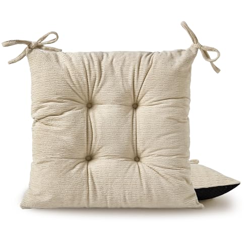 Chair Cushions for Dining Chairs, Seat Cushions for Kitchen Chairs | Chair Pads with Ties and Non Slip Backing (2, Beige, 16.5 x 16.5 x 2 inches) - color: Beige, size: 16.5 x 16.5 x 2 inches
