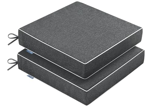 MIULEE Dark Grey Outdoor Chair Cushions Set of 2, 22x22x3 Inch Waterproof Patio Seat Cushions for Outdoor Furniture Couch Sofa, 3 Year Color Fastness High Density Foam with Adjustable Ties - color: Dark Grey, size: 22 x 22 x 3 Inch