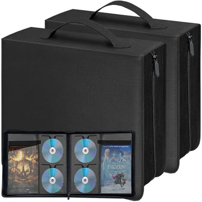 DVD CD Storage Binder with Handles 2 Pack - Holds 272 Discs & 136 Booklet Pockets, PU Leather Cover for Blu-ray Movies, Music CDs, Audio Disks, Portable Media Organizer - size: 2 Pack 136 Case Capacity