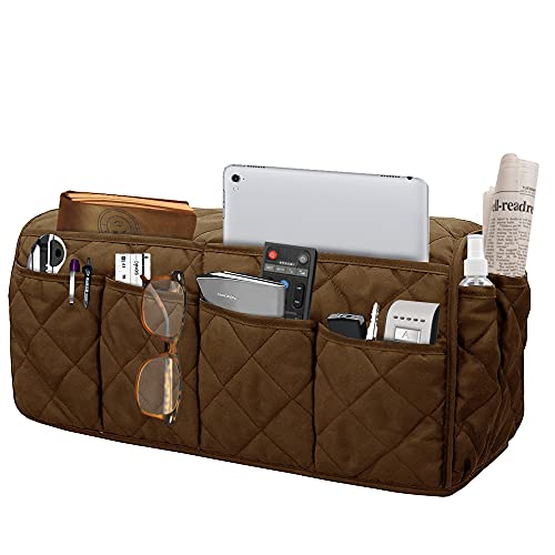 Armchair Caddy, Sofa Armrest Organizer with 14 Pockets, Waterproof Non Slip Recliner Remote Control Holder, Couch Chair Arm Storage for TV Remotes, Phone, iPad, Magazine, Books - color: Coffee
