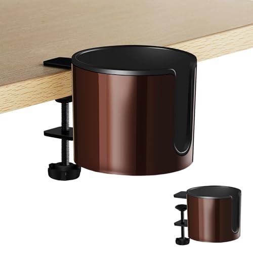 Luxury 2pcs Desk Cup Holder, Tool-Free Clamp On Desk Cup Holder, Fits 40oz Tumbler Holder & 0.2-2in Thick Desks, Anti-Spill for Office, Home, Gaming (2PCS Brown) - color: 2PCS BROWN