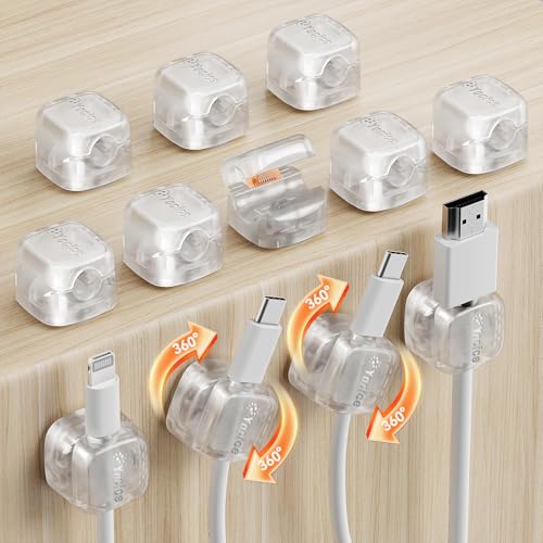 12Pack Rotatable Cord Organizer,Spring Cable Clips Desk Cable Management Cord Holder Adhesive Phone Charger Cord Clips for Home Office Car Wall Nightstand Accessories, Clear - color: Clear, size: 12Pack