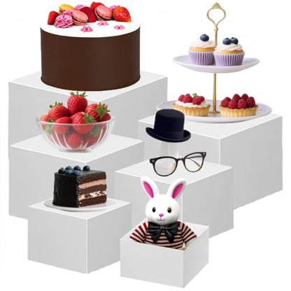 6Pcs Buffet Risers, Food Risers for Buffet Table, Acrylic Display Stands for Party Catering Desset Jewelry Collectibles, Acrylic Cube Boxes with Hollow Bottoms White(10"-9"-8"-7"-6"-5") - size: 10"-9"-8"-7"-6"-5"
