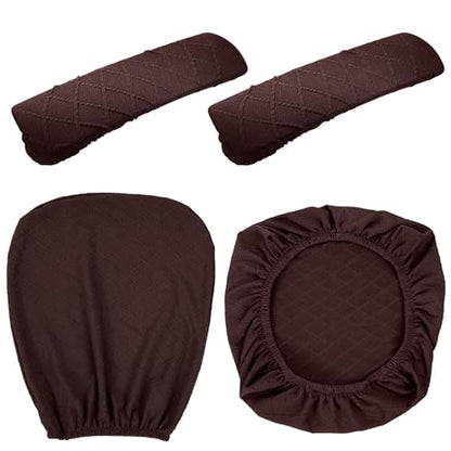 Tallew 4 Pcs Office Chair Covers Set Computer Universal Protective Stretchable Chair Seat Covers Desk Armrest Slipcovers Pads Office Cushion Backrest for Rotating(Dark Brown) - color: Dark Brown