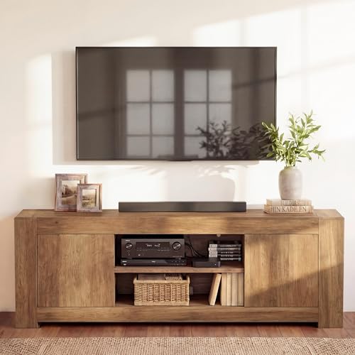 VASAGLE TV Stand, Farmhouse Entertainment Center with Storage Cabinets, Media Console Table for Living Room, Bedroom, for 80 Inch TV, 70 x 15.7 x 23.6 Inches, Honey Brown ULTV624K101S - color: Honey Brown, size: 70"L
