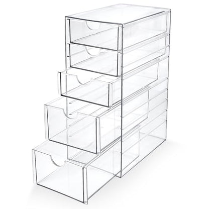 Prsildan Hair Accessories Organizer Acrylic Drawer with 5 Small Drawers | Clear, For Bathroom Vanity Office Desk, Jewelry Makeup Storage - style: 5 Drawers