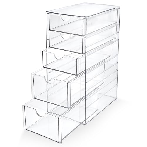 Prsildan Hair Accessories Organizer Acrylic Drawer with 5 Small Drawers | Clear, For Bathroom Vanity Office Desk, Jewelry Makeup Storage - style: 5 Drawers