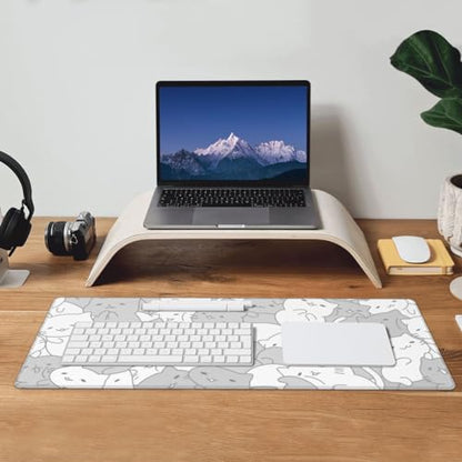 White Kawaii Cats E-Sport Mouse Pad Large Desk Mat Non-Slip Rubber Base Stitched Edge Keyboard Mouse Pad for Office Home E-Sport Computer Laptop, 31.5×11.8 Inches - color: White Kawaii Cats