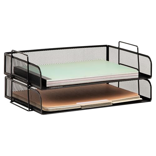 Mind Reader Stackable Paper Tray, Desktop Organizer, File Storage, Office, Metal Mesh, 2 Pcs., Black - color: Black, size: 13.3" x 9.8" x 5.5"