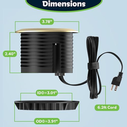 TOPGREENER GaN Desk Grommet with 65W PD for MacBook, Desktop Power Grommet with 1 Fast Charging USB-C Port, 2 USB-A Ports and Duplex Receptacles, TTRP48APD60-GD, Gold - color: Gold