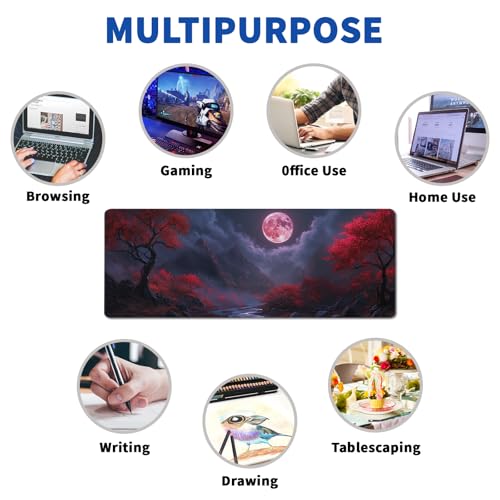 Darkness Red Moon Mouse Pad Abstract Red Mouse Pad 31.5x11.8 Inch Texture Non-Slip Rubber Base Large Mousepad Stitched Edges Keyboard Mouse Mat Desk Pad for Office and Home (Darkness 2) - color: Darkness Red Moon 2