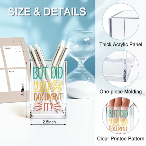 But Did You Document It Acrylic Cosmetic Pencil Holder Cup, Pen Holder for Home Office Desk Accessories for Coworker Boss Nurse HR, Office Desk Pen Organizer, Marker Holder, Funny Work Gifts - color: green & yellow