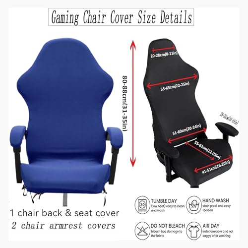 Gaming Chair Cover Set with Armrest Covers, Stretch Ruffled Slipcover for Racing Office Computer Reclining Chairs (Royal Blue) - color: Royal Blue