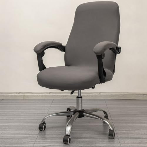 Melaluxe Office Chair Cover with Arm Covers - Universal Stretch Desk Chair Cover, Computer Chair Slipcovers (Size: L) - Dark Gray - color: Dark Gray, size: Large with Arm Cover