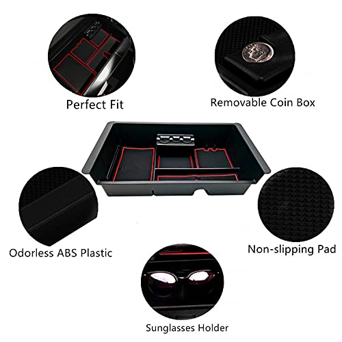 Center Console Tray Organizer Compatible with 2014-2018 GMC Sierra Accessories, (2015-2020) Yukon/Chevy Tahoe Silverado Suburban, Armrest Storage Box Replaces 22817343 (Red) - color: Red