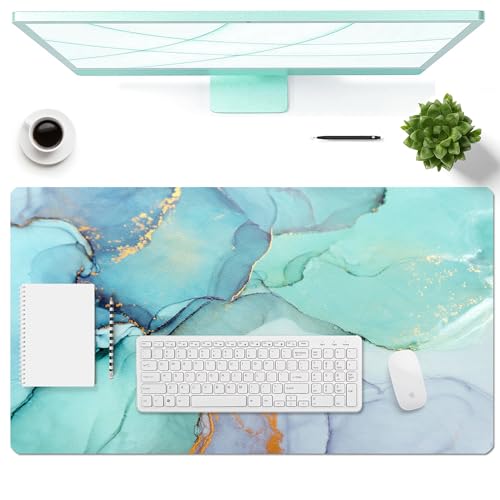 Large Desk Mat, Dual Side PU Leather Waterproof Mousepad Desk Pad, Desk Protector Writing Pads Desk Accessories for Office and Home (B-Green Marble, 24''X14'') - color: B-green Marble, size: 24''X14''
