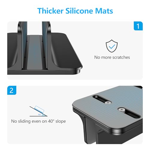 OMOTON Vertical Laptop Stand Holder, Desktop Aluminum Stand for MacBook with Adjustable Dock Size, Fits All MacBook, Surface, Chromebook and Gaming Laptops (Up to 17.3 inches),Black - color: Black
