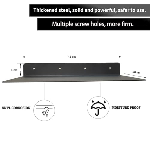 Linear Floating Shelf Wall Mounted Metal Shelves Heavy Duty Industrial Modern Steel Black Linear Metal Wall Shelf Display Shelves for Decorative for Modern Farmhouse Living Room (8-inch X 16.5-inch) - size: 8"*16.5"