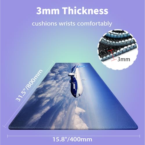 Large Gaming Mouse Pad (31.5" x 15.8") - Airplane Soaring Above the Clouds, Aircraft Design for Boeing 777 Enthusiast Extra XXL Extended Office Accessories, Premium Stitched Anti-Slip Desk Mat - color: Boeing 777