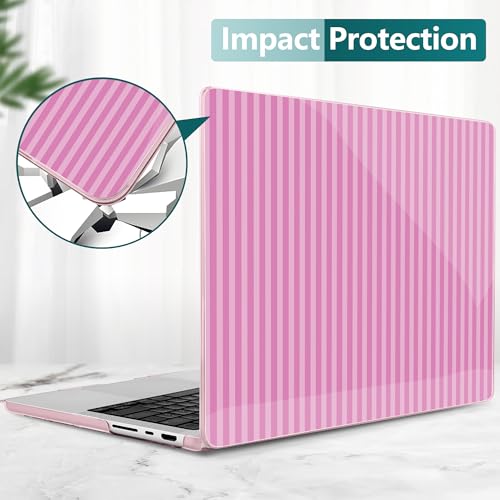 DONGKE Compatible with MacBook Pro 16 Inch Case (2026-2021 Release, M5 M4 M3 M2 M1 Pro/Max Chip), Plastic Hard Shell with Keyboard Cover & Screen Protector for MacBook Pro 16", Pink Stripes - color: Pink Stripes