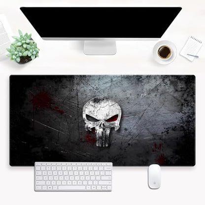 Extended Gaming Mouse Pad XL Cool Skull Desk Pad Mat 31.5x15.7in 31.5x15.7 | Heavy-duty 3mm thick XL desk mat with an artistic cool skull print and anti-slip rubber base for work or gaming. - color: Cool Skull