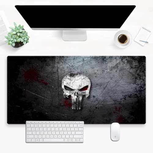 Extended Gaming Mouse Pad XL Cool Skull Desk Pad Mat 31.5x15.7in 31.5x15.7 | Heavy-duty 3mm thick XL desk mat with an artistic cool skull print and anti-slip rubber base for work or gaming. - color: Cool Skull