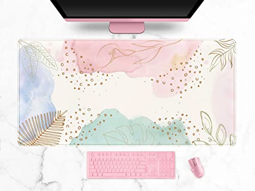 Boho Pastel Painting Mouse Pads, Abstract Mousepad XXL,Extended Mouse Pad for Keyboard & Wireless Mouse,Cute Large Desk Protector Mat Full Desk Gaming Mice Pad for Office Home 31.5x15.75 in - color: B-pink Blue