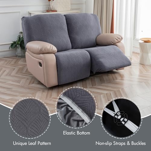 100% Waterproof Recliner Loveseat Cover, 2 Pieces Stretch Recliner Sofa Slipcovers Washable Couch Cover Furniture Covers for Pets, Dogs, Kids (Dark Gray, 2 Seater) - color: Dark Gray, size: 48"-62" 2 Seater