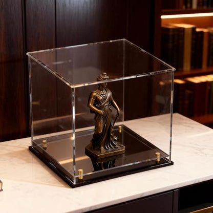 Acrylic Display Case for Collectibles, Dustproof Acrylic Box with Clear Display Elevation & Gold Risers, Large Display Case for Figures Toys Memorabilia, 10" L x 10" W x 10" H - size: 10"L x 10"W x 10"H