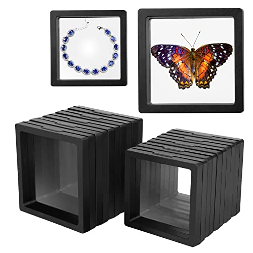 Linkstyle 10PCS 3D Floating Frame Display Stand, Transparent PE Floating Display Case, Challenge Coins Specimen Medallions Jewelry Storage Box Suspension Frame - size: 4.3x4.3in, 3.5x3.5in