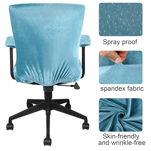 Tallew 4 Pcs Office Chair Covers Set Computer Universal Protective Stretchable Chair Seat Covers Desk Armrest Slipcovers Pads Office Cushion Backrest for Rotating(Lake Blue) - color: Lake Blue