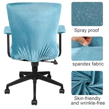 Tallew 4 Pcs Office Chair Covers Set Computer Universal Protective Stretchable Chair Seat Covers Desk Armrest Slipcovers Pads Office Cushion Backrest for Rotating(Lake Blue) - color: Lake Blue