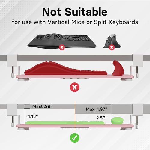 BONTEC KMT01-PJ Under Desk Keyboard Tray, Pull-Out Keyboard & Mouse Platform with C-Clamp, 20 x 11.8 in Space-Saving Ergonomic Slide-Out Drawer, Pink - color: Pink, size: 20" x 11.8"