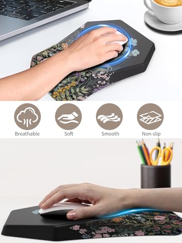 3-in-1 Ergonomic Keyboard Stand with Wrist Rest & Mouse Pad Set, Comfy Keyboard Riser Holder Soft Mousepad with Massage Design, Memory Foam and Non-Slip PU Base for Pain Relief, Flower - color: Black Flower