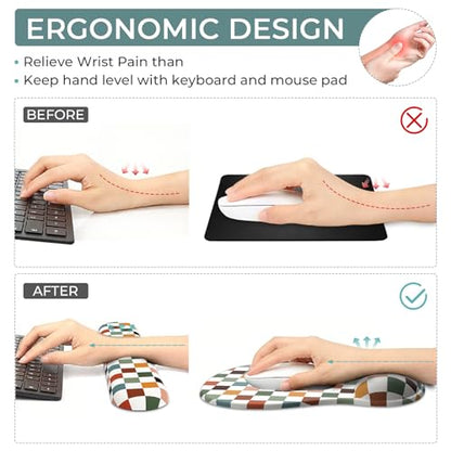 AKIT 3-in-1 Ergonomic Mouse Pad with Wrist Support & Keyboard Wrist Rest Set, Premium Memory Foam Mousepad with Coaster, Pain Relief for Office, Home, Gaming - [Anti-Slip & Breathable Lycra], Plaid - color: Plaid