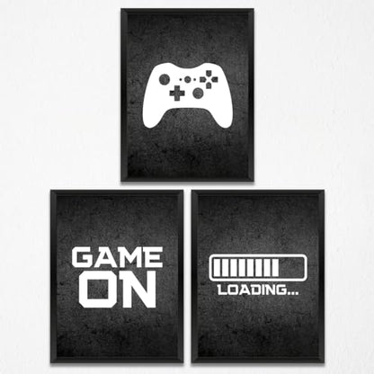 3 Pcs Black and White Gaming Wall Art Prints Boys Room Decor Game Room Decor Gamer Funny Wall Decor Paintings Posters for Office Home Bedroom Playroom Gifts for Men, Him, Son, Brother, Unframed
