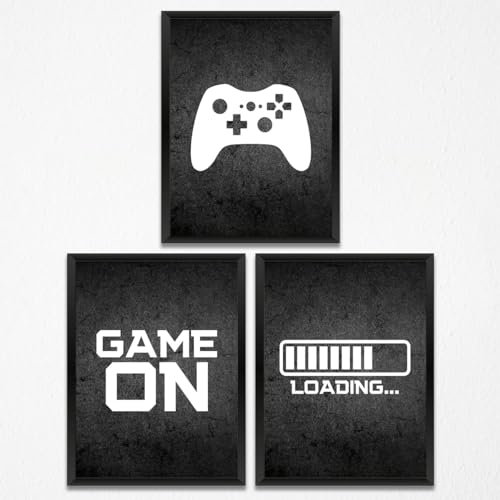 3 Pcs Black and White Gaming Wall Art Prints Boys Room Decor Game Room Decor Gamer Funny Wall Decor Paintings Posters for Office Home Bedroom Playroom Gifts for Men, Him, Son, Brother, Unframed