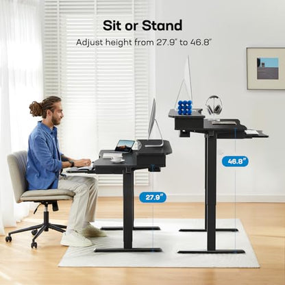 HUANUO 55" x 26" Electric Standing Desk with 2 Drawers & 26.7" Large Keyboard Tray, C-Clamp Mount Compatible, Adjustable Computer Desk for Home Office, Stand Up Desk with 4 Height Presets, Black - color: Black, size: 55" x 26"