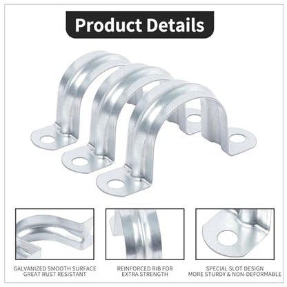3/4 Inch（20 mm） Reinforced Rigid Pipe Strap,30 PCS 2 Holes U Bracket Cable Clamp Hanger,Zinc Coated Tension Tube Clip,Conduits Strap Clamps for Pipe Fixing on Various Surfaces - size: 3/4Inch(20mm) 30PCS
