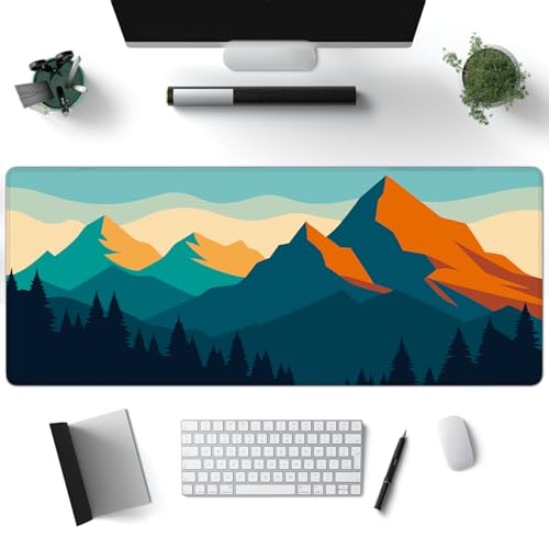 Desk Mat, Mountain Forest XXL 35.4"x15.7"Large Gaming Mouse Pad, 3mm Thick Gaming Keyboard Pad,Desk Pad Non-Slip Rubber Base with Stitched Edges for Office Game Home Decor - color: Mountain Forest